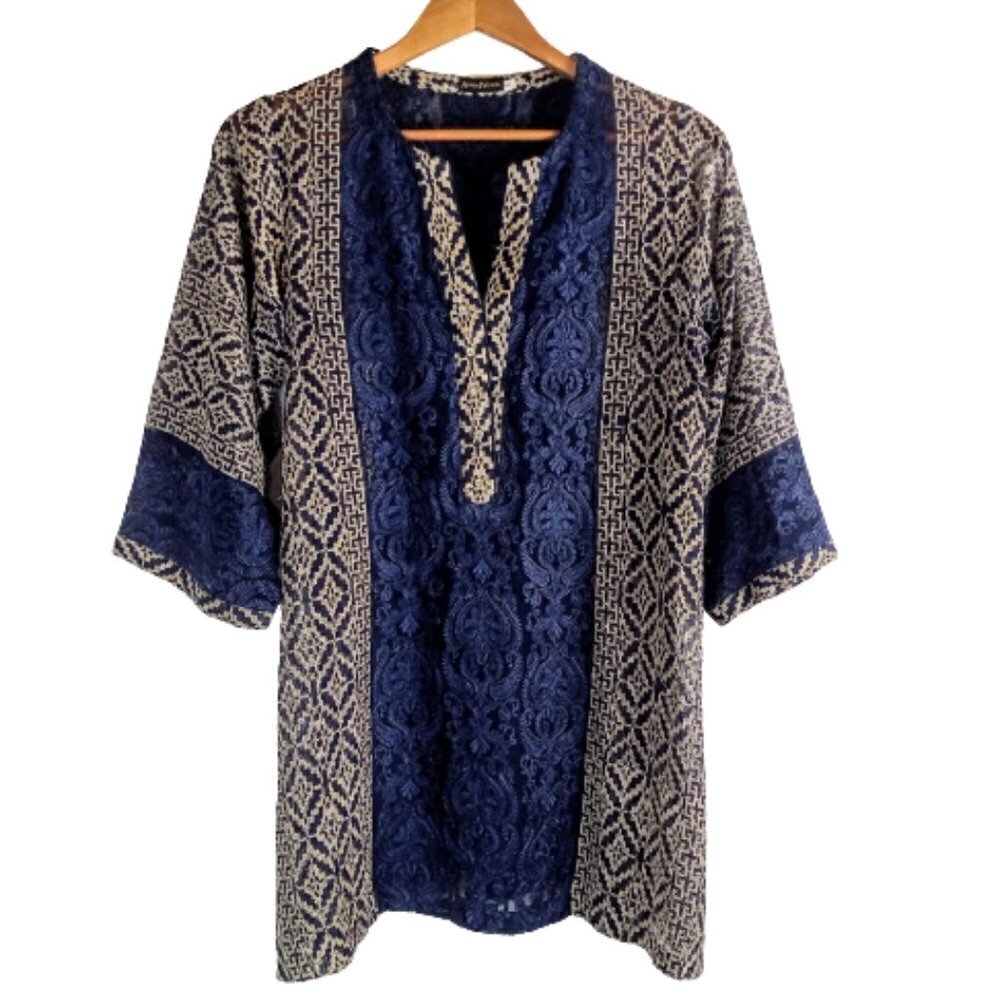 Agha Noor Navy Blue Tan Lace Tunic